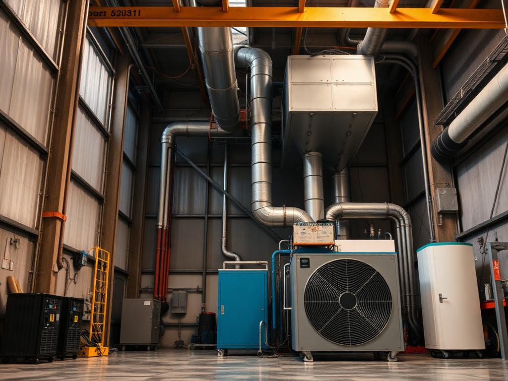 Industrial ventilation equipment inside a warehouse facility